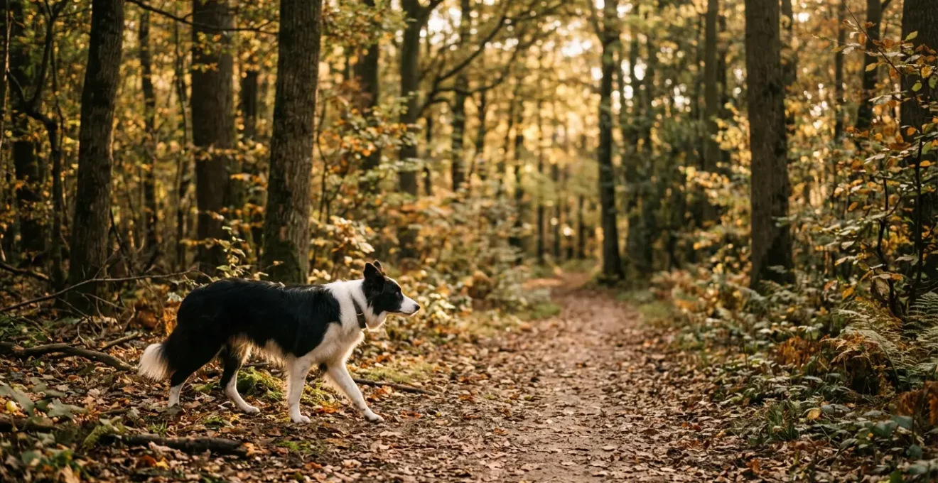 Chien de sport en phase de récupération après une sortie en forêt