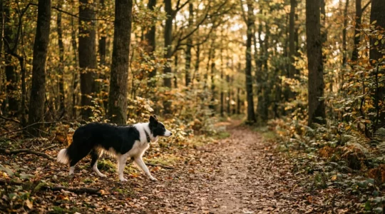 Chien de sport en phase de récupération après une sortie en forêt