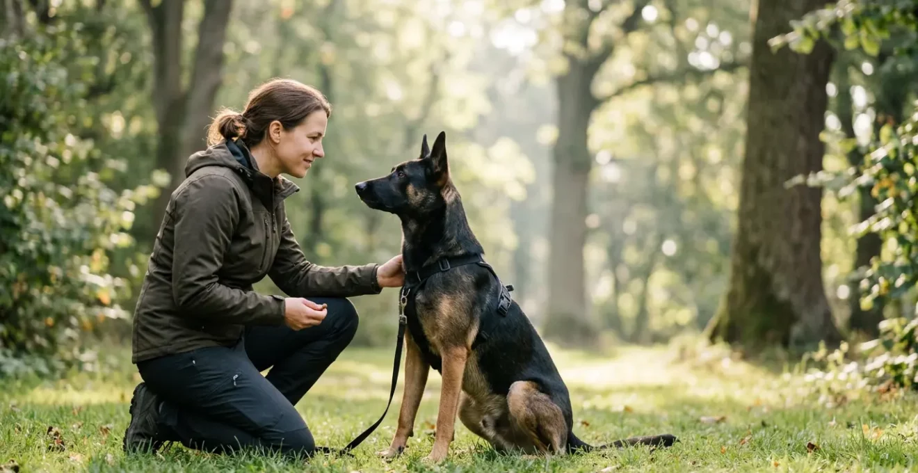 Séance d'éducation canine avec un chien et son éducateur dans un environnement calme