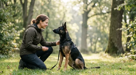 Séance d'éducation canine avec un chien et son éducateur dans un environnement calme