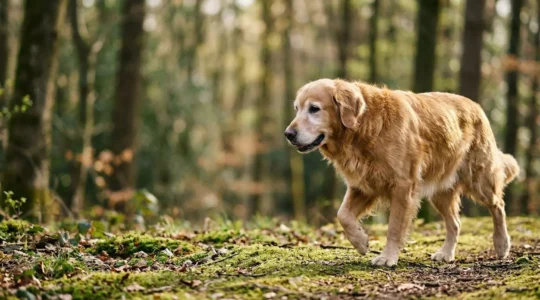 Chien senior en mouvement illustrant la santé articulaire et la mobilité