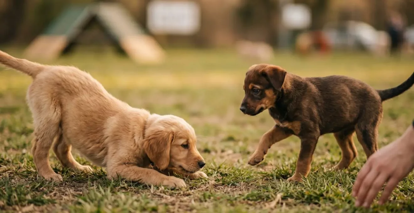 Interaction entre chiots dans un environnement contrôlé montrant l'importance de la surveillance