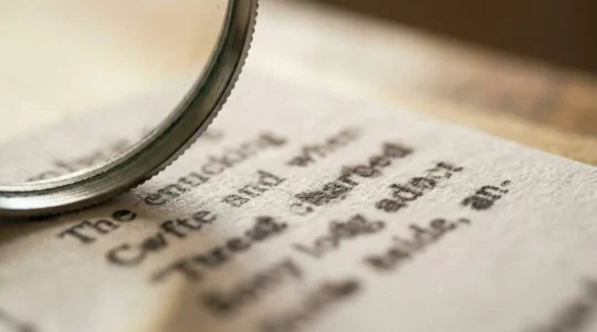 Gros plan macro sur une étiquette de croquettes pour chien avec loupe révélant les ingrédients détaillés