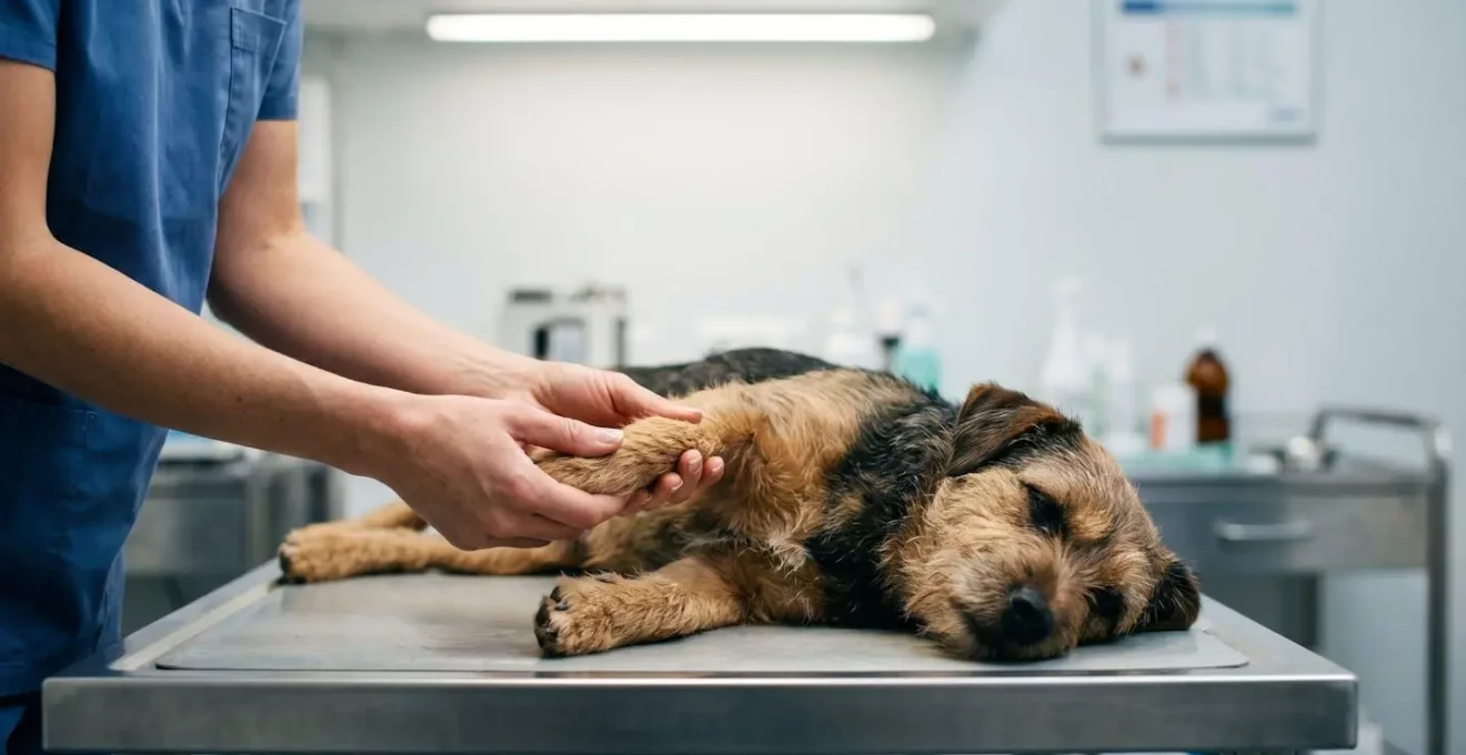 Examen vétérinaire d'un chien pour diagnostic comportemental