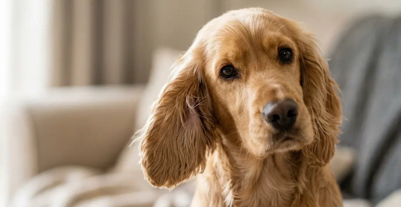 Gros plan sur les oreilles tombantes d'un Cocker Spaniel ou Shih Tzu avec poils visibles