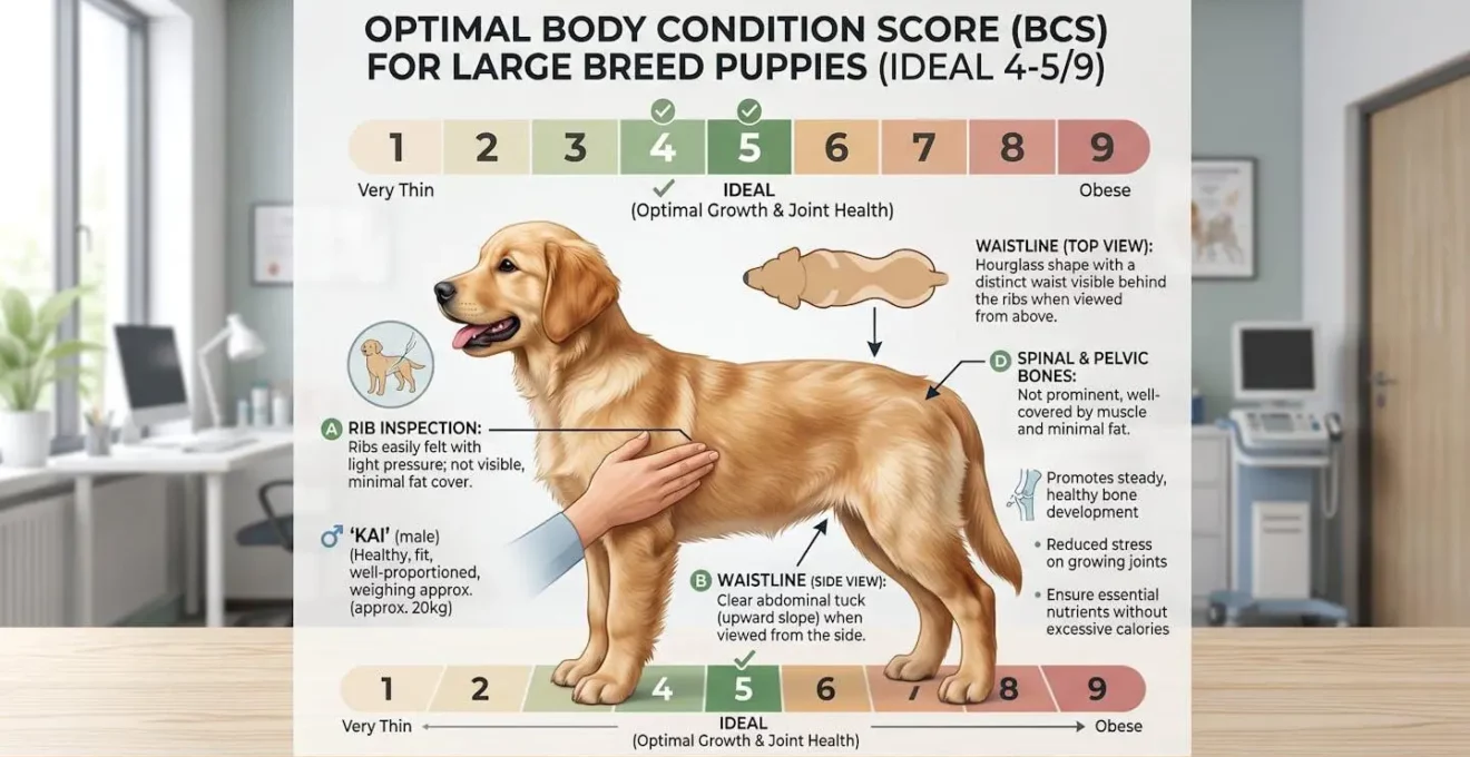 Visualisation du Body Condition Score optimal pour un chiot de grande race