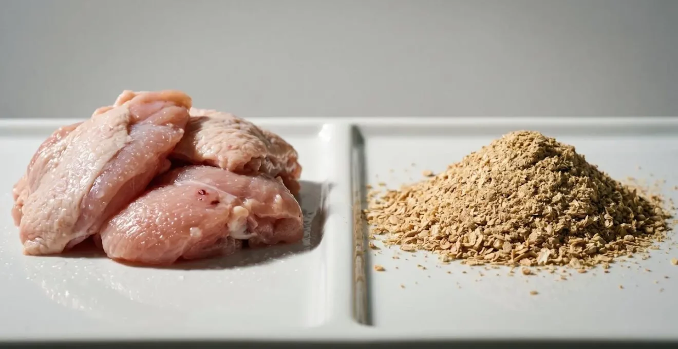 Représentation conceptuelle de la transformation de la viande fraîche en matière sèche lors de la cuisson des croquettes