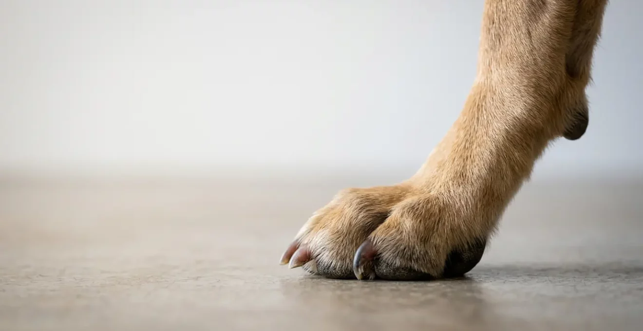 Anatomie de la patte d'un chien montrant l'impact des griffes trop longues sur les articulations et la posture