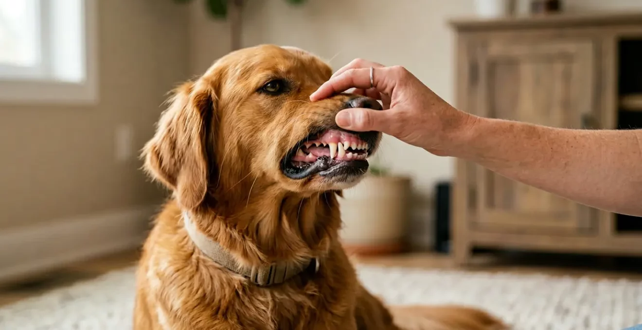 Examen attentif de la bouche d'un chien pour vérifier la santé des gencives et détecter les anomalies