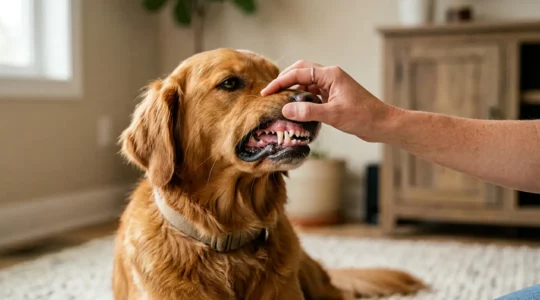 Examen attentif de la bouche d'un chien pour vérifier la santé des gencives et détecter les anomalies