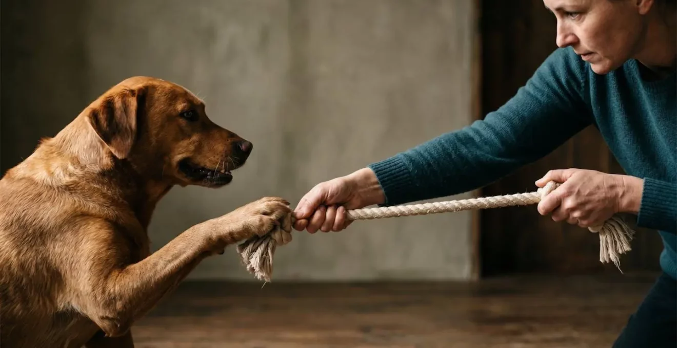 Jeu social interactif entre un chien et son humain illustrant la communication et le consentement ludique