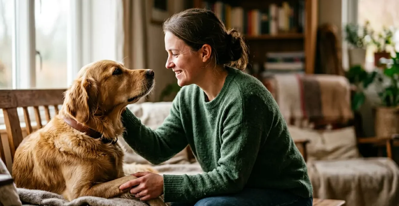 Moment de connexion intense entre un chien et son humain illustrant une relation fusionnelle au-delà de l'obéissance