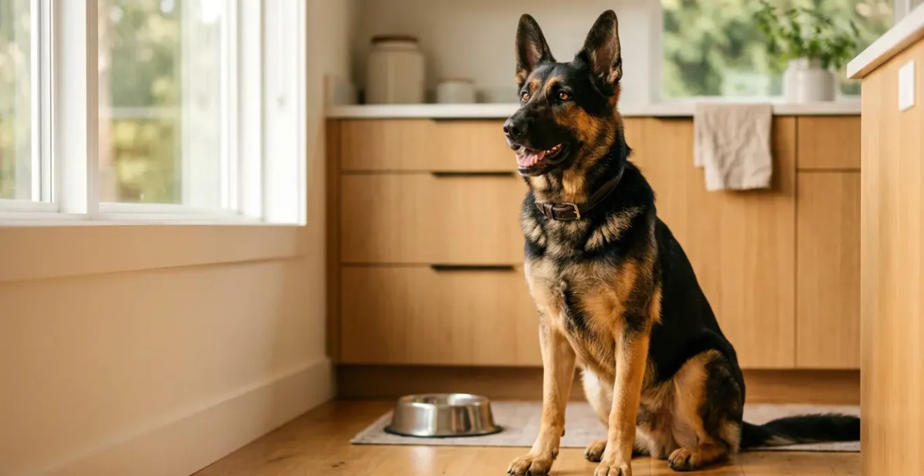 Chien en bonne santé profitant d'une alimentation BARF naturelle avec viande crue fraîche