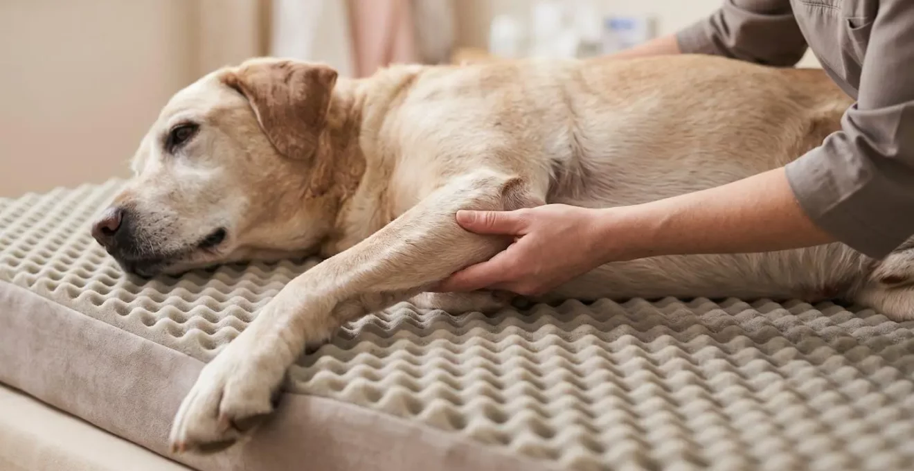 Illustration des points de pression à haut risque chez un chien en décubitus latéral