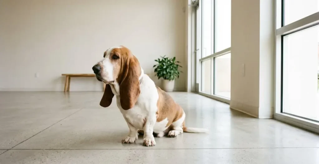 Basset Hound avec ses longues oreilles tombantes créant un microclimat auriculaire